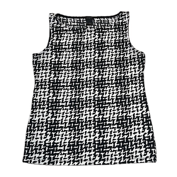 Ann Taylor Women’s Sleeveless Blouse Shirt Top Black & White Houndstooth Medium - Picture 1 of 6